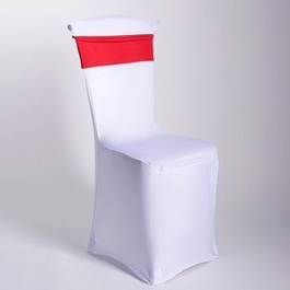 Чехол свадебный на стул, белый с красной лентой