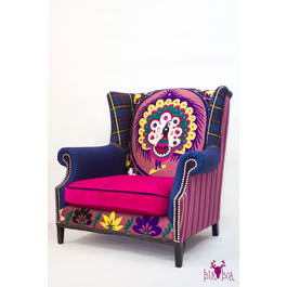 Vintage armchair, suzani reupholstered furniture, handmade, bohemian furniture